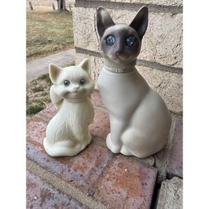 Vintage Avon Siamese Cat Cologne Bottles 2 Decanters Large & Small Partial
